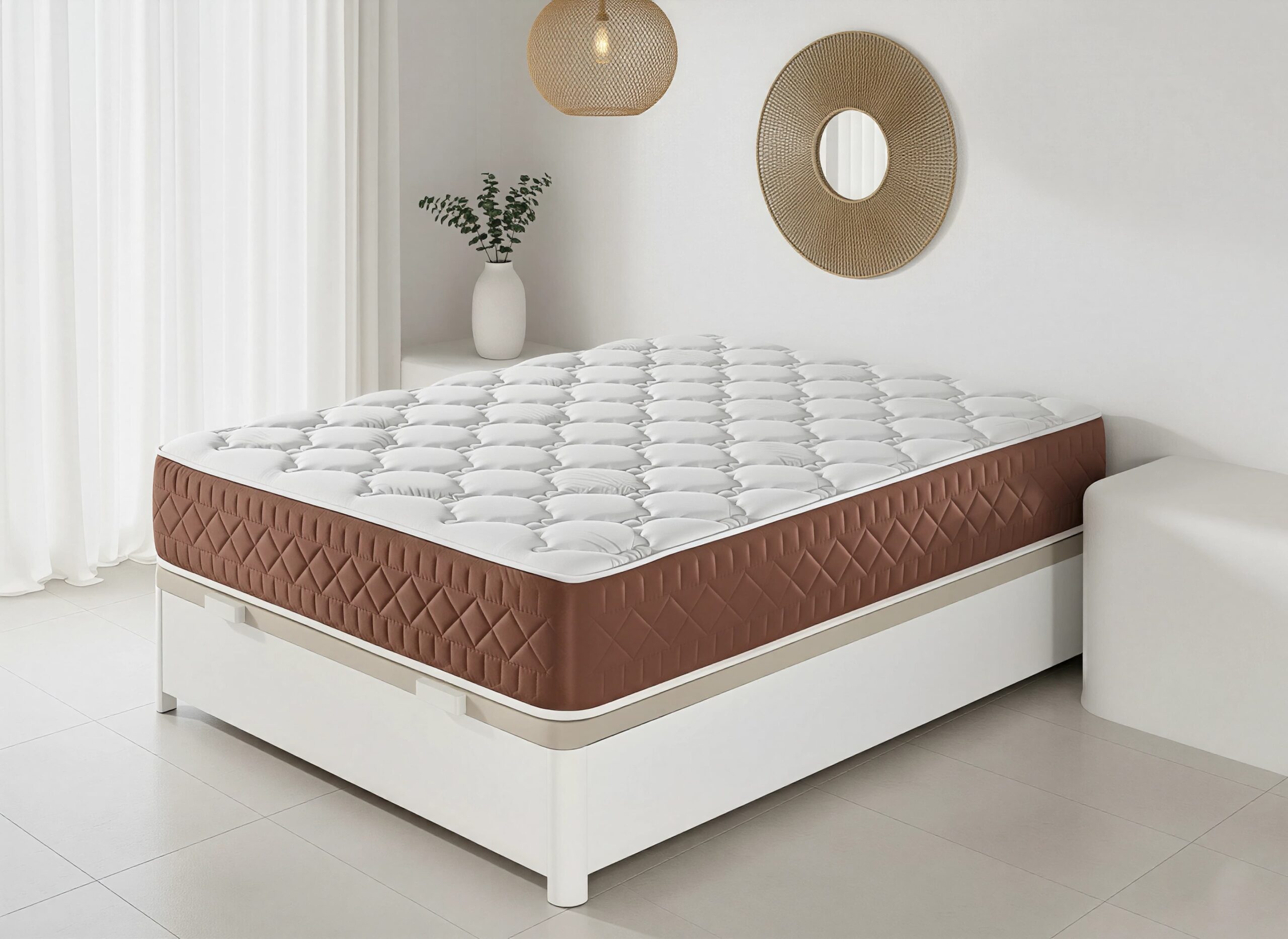 Colchón viscoelástico ecoamigable Evo de Moisury con tejido de bamboo 100% natural en un dormitorio luminoso y sostenible.